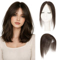 TESS Clip-In Human Hair Topper with Side Bangs - 12" Dark Brown