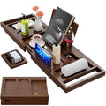 Bamboo Expandable Bath Tray Caddy with Wine & Phone Holder