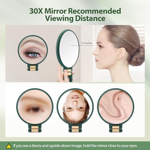 30X Magnifying Mirror with Handle - Portable Double-Sided Makeup Mirror