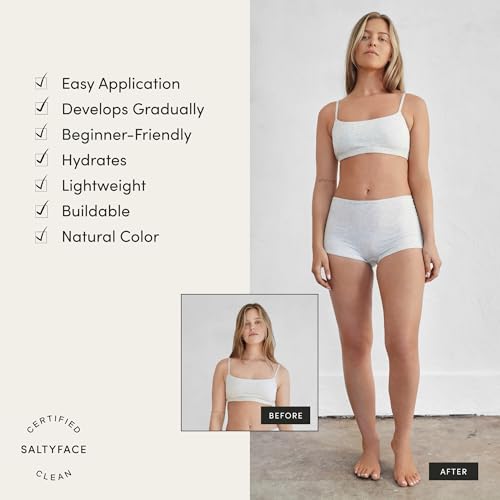 SALTYFACE - Tanning Foam (Light to Medium) - Self Tanner for Body, Legs, Arms, Back - No Color Transfer - Oil Free, Fragrance Free - Streak-Free, Non-Clogging - Vegan Skin Care - 5 FL OZ (150 ML)