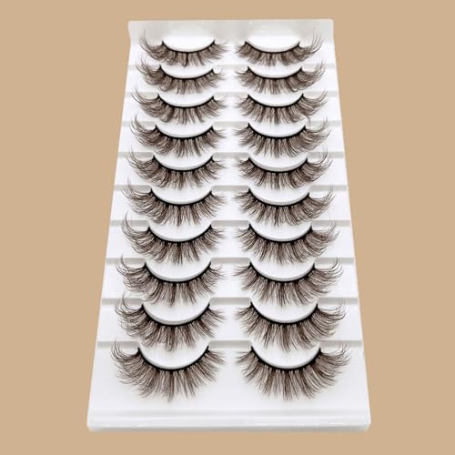 Brown Eyelashes Natural Look Dark Brown False Lashes Wispy Faux Mink Lashes Fluffy Fake Lashes 3D Strip Evelashes Pack 10 Pairs(MQ607)
