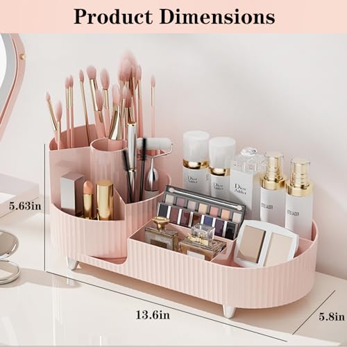 Pink 360 Rotating Makeup Organizer with Brush Holder