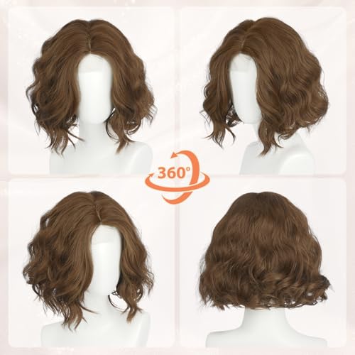 Haloo Brown Bob Wig - Short Soft Wavy Lace Front Synthetic Hair 11 Inch