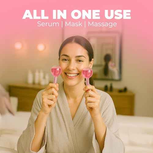 Ice Globes for Face 2Pcs ? Enhancing Daily Beauty with Ice Globes for Facials, Skin Tightening & Anti-Aging ? Perfect Facial Ice Globes for Reduction of Puffiness & Wrinkles of Face, Neck & Eyes?Pink