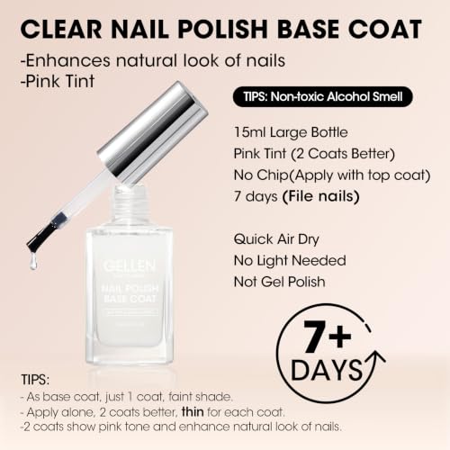GELLEN Clear Nail Polish Base Coat | Quick Air-Dry, Calcium-Strengthened