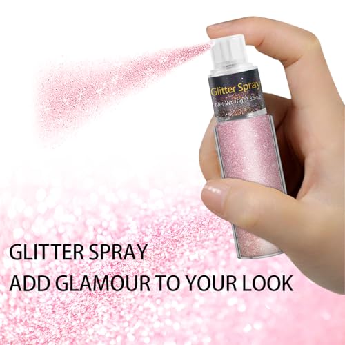 Meilury Pink Glitter Body & Hair Spray - Holographic Highlighter Powder (03# Pink)