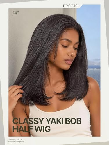 Frodio 14 Inch Yaki Straight Half Wig with 180% Density - Glueless, Natural Look