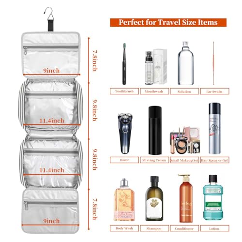 Bosidu Hanging Travel Toiletry Bag,Large Capacity Cosmetic Travel Toiletry Organizer for Women with 4 Compartments & 1 Sturdy Hook,Perfect for Travel/Daily Use/Christmas