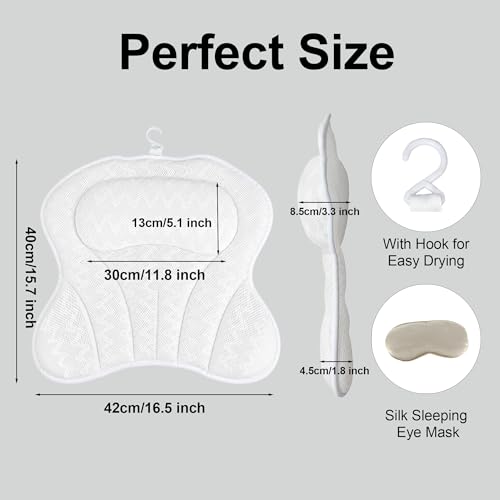 Bath Pillow with Neck & Back Support - 4D Mesh, Suction Cups
