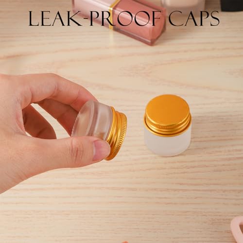 24 pack 5ml Frosted Glass Jars with Unbreak Metal Gold Lids Small Empty Travel Lotion Containers with Inner Liner Airtight Cosmetic Holder with Labels for Lip Balm Creams Body Butter