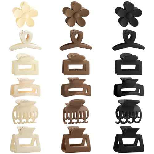 18Pcs Medium Hair Clips for Women Girls - Matte Love, Triangle, Ribbon and Semicircle Styles for Thin/Thick Hair, Cute Nonslip Accessories (White, Brown, Black)
