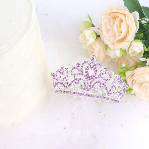 Purple Crystal Crown Tiara with Rhinestones & Clips