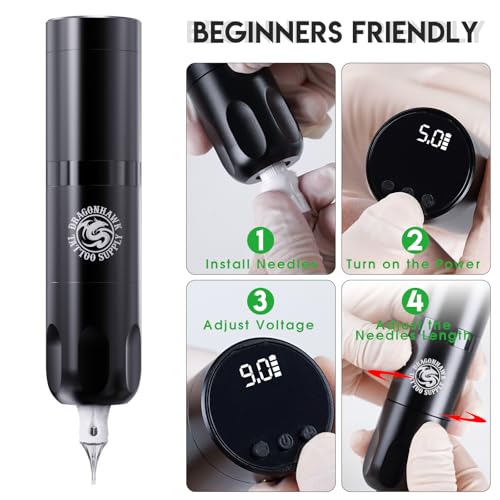 Dragonhawk X3 Tattoo Kit Wireless Beginner Complete Tattoo Gun Machine Kit Lining Shading Practice Skin