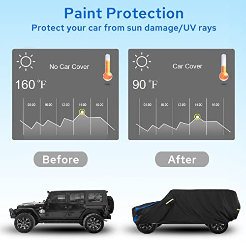 Avecrew for Jeep Wrangler Cover Waterproof 2 Door, All Weather for Jeep Rain Cover for Automobiles, Outdoor Full Exterior for Jeep Covers Fits JK JL TJ YJ CJ