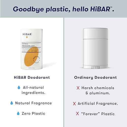 HiBAR - Bergamot & Cedar Plastic Free Deodorant - Natural Deodorant - All-Day Protection - With Sunflower Seed Wax, Rice Bran & Shea Butter - Plastic, Paraben & Aluminum-Free - Vegan - 3 Pack