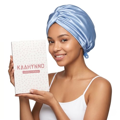 Adjustable Silk Satin Bonnet for Sleeping - Aqua Sky Blue