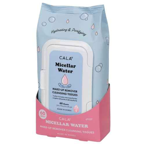 CALA Makeup Remover Cleansing Tissues: Micellar Water (60 Sheets) - Hydrating, Gentle Wipes for a Clean, Radiant Complexion, Safe for All Skin Types