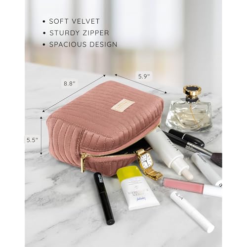 Benevolence LA Plush Velvet Large Makeup Bag Dusty Pink Travel Organizer