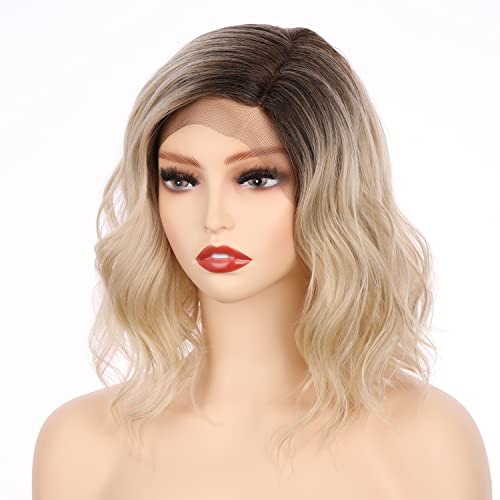 Onedor Blonde Wavy Bob Synthetic Wig - 12" Lace Front