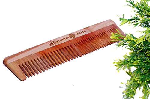 AYUSHYA HEALTH Handmade Neem Wood Comb for Women and Men, Wide Tooth, Anti Dandruff, Dual Teeth, Handcrafted, Ecofriendly, Hair Friendly, 7 Inch, Pack of 1