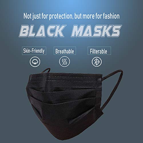 Wecolor Black Disposable Face Masks 100 PCS, 3-Ply Protection