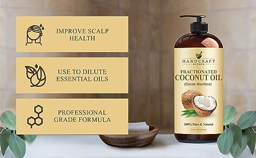 Handcraft Blends Fractionated Coconut Oil - 100% Pure & Natural Premium Grade Coconut Carrier Oil for Essential Oils, Massage Oil, Moisturizing Hair Oil & Body Oil - 16 fl. Oz