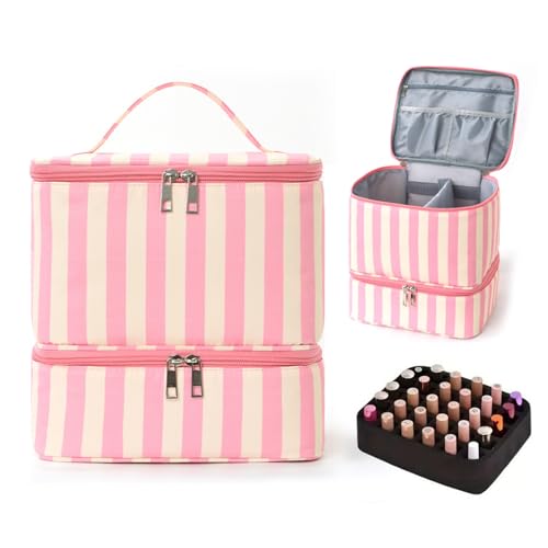 Striped Nail Polish Organizer Bag - Holds 30 Bottles