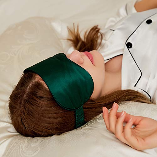 LCBD Silk Satin Sleeping Eye Mask, Dark Green Sleep Eye Mask Night Blindfold for Women and Men, Soft Breathable Blackout Eyeshade Eye Cover for Travel, Wedding Bridesmaid Gift