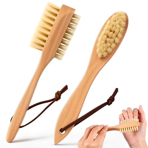 Wooden Nail Brush with Dual Boar Bristles - 2 Pack for Manicure & Pedicure