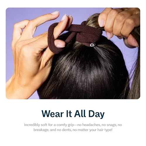 GIMME Beauty Thick Hair Extra Stretch Bands - Patent-Pending Design for Maximum Hold - Premium Ties for Thick & Curly Hair - Sleek & Strong Hold - Dark Brown, 6 Pack