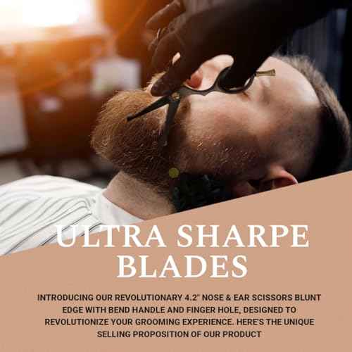 Ontaki Mustache Scissors - 4.2" Black Japanese Steel - Beard & Nose Hair Trimming Scissors for Men - Rounded Tip Ergonomic Handles - Hand-Forged Mustache Grooming Kit