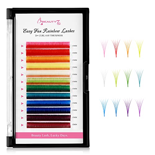 Beauty7 Colored Lash Extensions 12 Colors D+ Curl 0.05mm 13mm