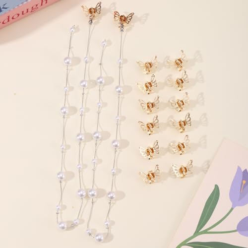 LifeDawn 14Pcs Butterfly Hair Clips for Women Girls,Small Butterfly Hair Clips Gold Tassel Butterfly Hair Clips with Pearl Mini Metal Butterfly Hair Clips Christmas Hair Accessories for Women,Gold