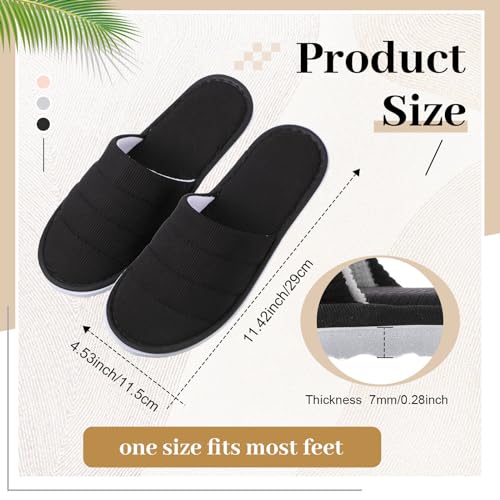 Breathffy 6 Pairs Disposable Slippers Bulk for Guests Comfortable House Spa Slippers Hotel Indoor Travel Slippers Women Men(Gray, Khaki, Black, Closed Toe)