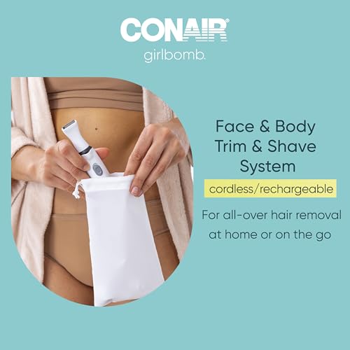 Conair GIRLBOMB All-in-One Face/Body Trimmer and Shaver Set for Women, Wet/Dry, Rechargeable