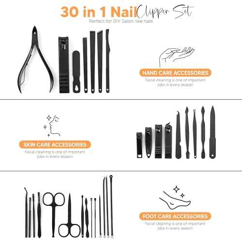 Utopia Care, Manicure Kit for Women and Men, Manicure Set with Nail Clippers or Nail Kit Includes Fingernail & Toenail Clippers, 31Pcs Pedicure Kit Stocking Stuffers with Travel Case, Black