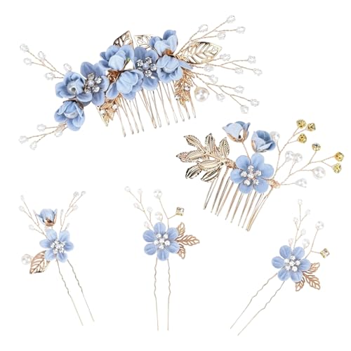 5-Piece Bridal Hair Comb & Clip Set with Rhinestones
