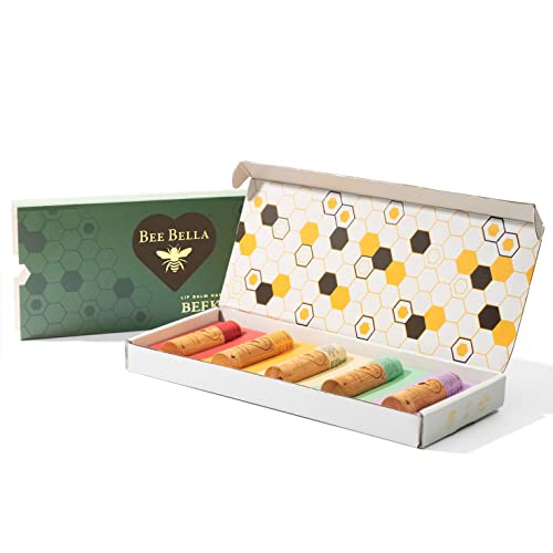 Bee Bella Lip Balm Variety 5 Pack Gift Set, Cherry, Pomegranate Mango, Vanilla Bean, Peppermint, & Lavender Vanilla, Gift, Organic Beeswax with Vitamin E, Handmade in USA