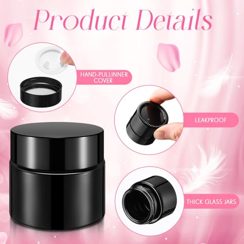 Norme 140 Pack 10ml Glass Cosmetic Jars with Lids, Refillable Sample Containers for Lip Balm, Cream, Lotion, Travel Size, Inner Liner, Wide Mouth(Black)