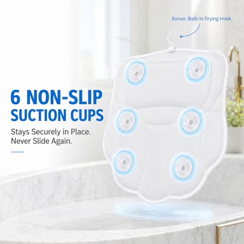 Wavy 4D Air Mesh Bath Pillow with 6 Suction Cups | Neck & Back Support