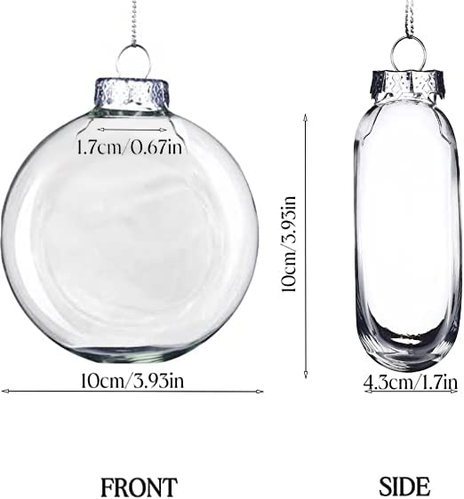 YUOTO Set of 6,100mm(4 inches) Flat Round Paintable Clear Glass Christmas Ornaments Bulk for Crafts Fillable,Oval Diy Empty Glass Disc Decorations Ball to Paint for Crafting