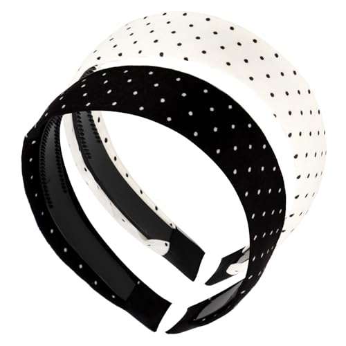 2-Pack Polka Dot Headbands for Women & Girls Black & White Boho Hair Accessories