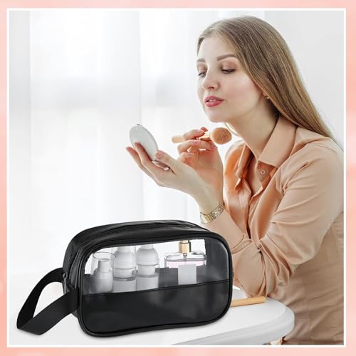 Buryeah 12 Pieces Toiletry Bags Bulk for Women Men Translucent Small Travel Makeup Pouch Portable Waterproof Organizer Set for Accessories Toiletries Gifts for Wedding(Black)