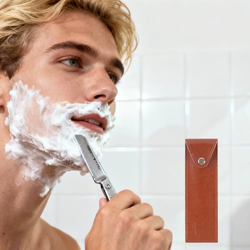 Leather Straight Razor Cover with Snap Closure Travel Pouch - Protective Storage
