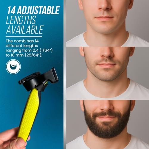 POWAKKA Black 14-in-1 Trimmer & Shaver Guard Compatible with OneBlade - Adjustable Lengths