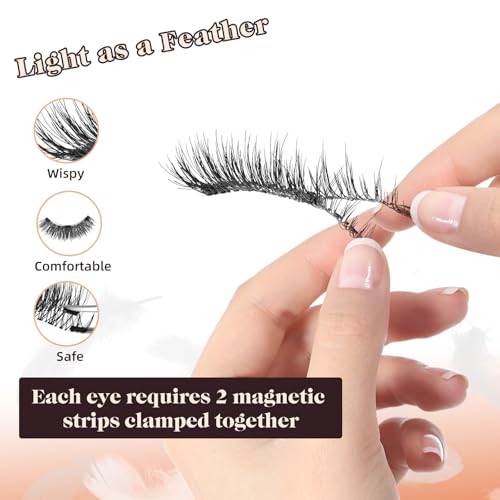 Crislashes Magnetic Eyelashes, 2 Pairs Reusable Magnetic Eyelashes with Applicator Natural Look Magnetic Lashes No Glue Needed Magnetic Eyelashes without Eyeliner (Style A+B) ﻿