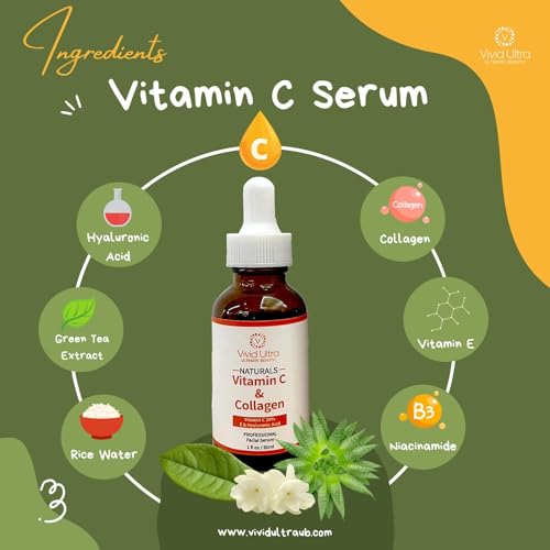 Vivid Ultra Vitamin C Serum for Face ? Anti-Aging Serum with Hyaluronic Acid, Collagen & Vitamin E ? Brightening Dark Spots, Firming Skin, Reducing Wrinkles & Acne Scars ? 1 Fl Oz