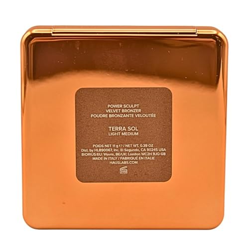 Haus Labs Power Sculpt Velvet Bronzer ? Terra Sol Light Medium, Golden Peach Undertones, Natural Finish, Clean Talc-Free 12-Hour Powder Bronzer