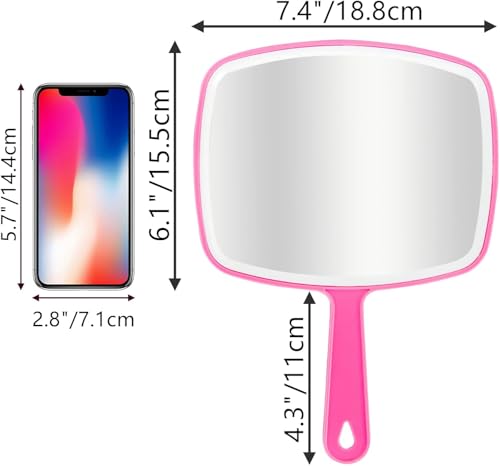 Pink 2Pcs Handheld Mirrors with Hanging Hole, 10.4" x 7.4" Portable Beauty