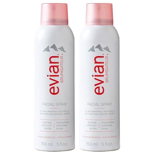 Evian Facial Spray 5 oz Duo Hydrating Mineral Water Mist for Face & Skin Refreshes Makeup, Sets, & Tones Facial Spray Twin Pack for Daily Skincare and Lightweight Facial Moisturizer Mist